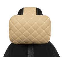 Adjustable car headrest pillow made of eco-leather, beige diamond pattern
