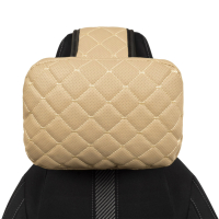 Adjustable car headrest pillow made of eco-leather, beige diamond pattern