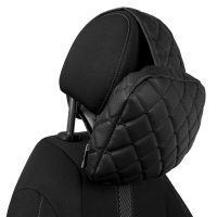 Adjustable car headrest pillow made of eco-leather, black diamond pattern