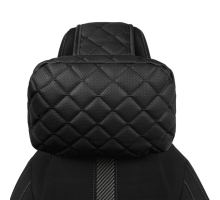 Adjustable car headrest pillow made of eco-leather, black diamond pattern
