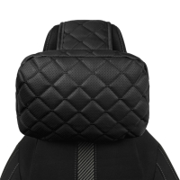 Adjustable car headrest pillow made of eco-leather, black diamond pattern