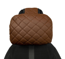 Adjustable car headrest pillow made of eco-leather, brown diamond pattern