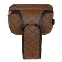 Adjustable car headrest pillow made of eco-leather, brown diamond pattern